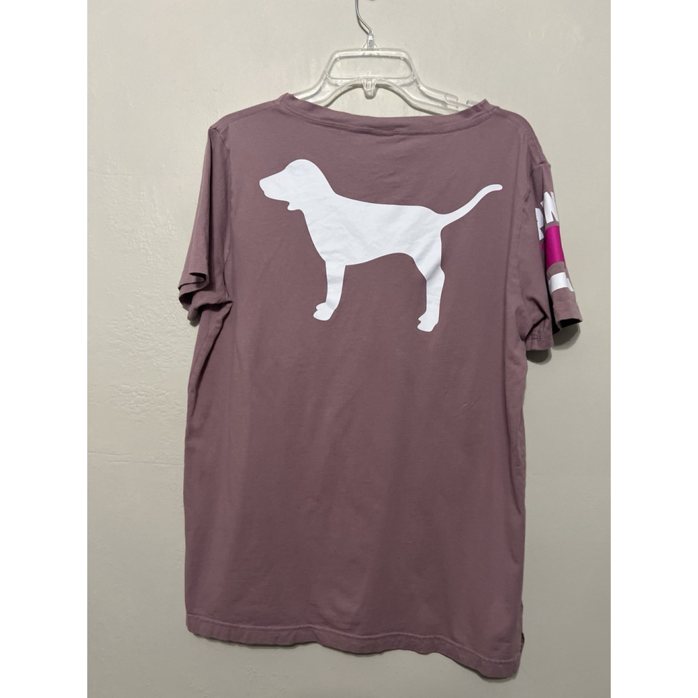 Vtg Victoria’s Secret PINK Women's V-Neck Shirt Dog Logo Oversized M Mauve